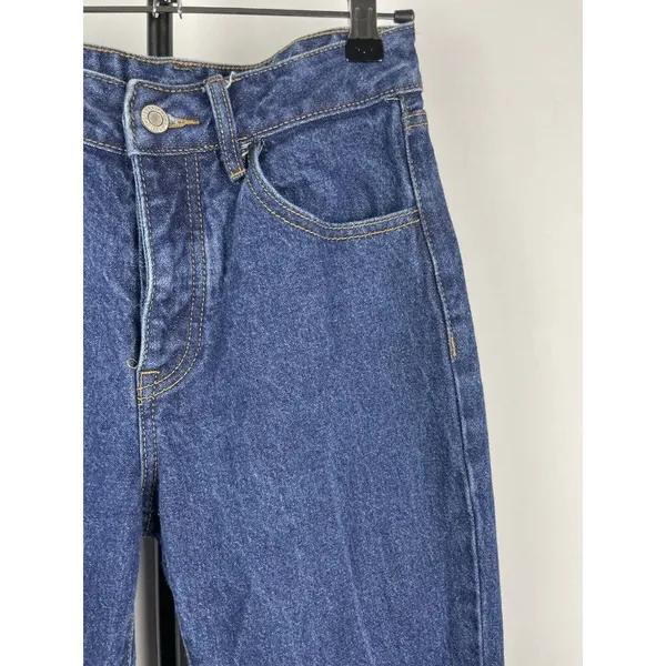 John Galt Medium Blue Wash Button Fly Straight Leg Raw Hem Jeans Size S‎ - Image 2