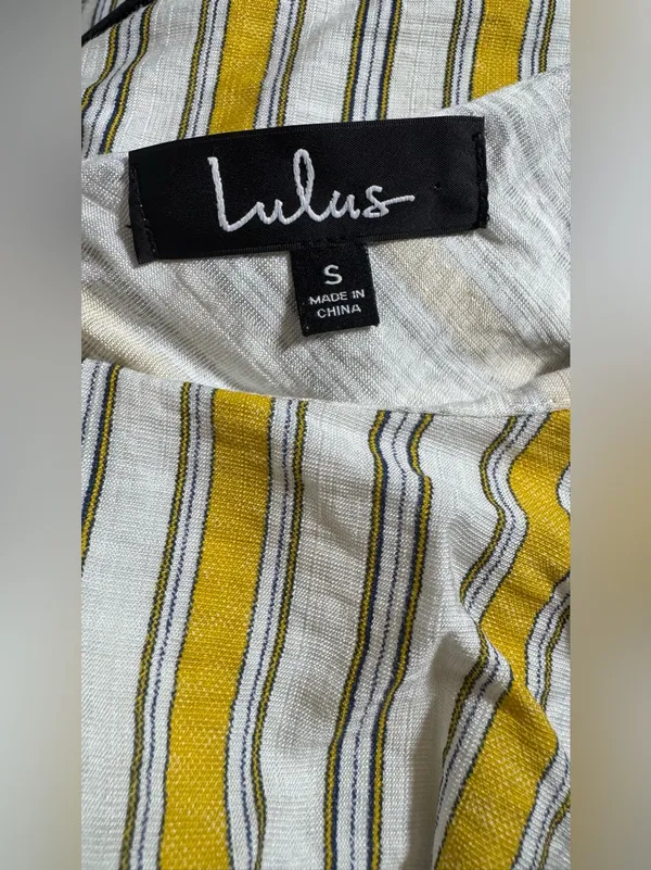 Lulus High Tide Yellow Striped One Shoulder Midi Dress Size Small - Image 5
