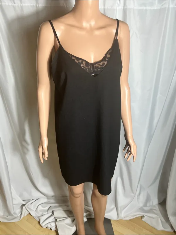 Missguided Black Satin Lace Trim Slip Dress Womens M US 8 Minimal Chic - Image 2