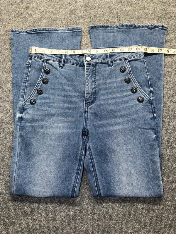 Cache Light Blue Flared Jeans with Decorative Buttons - Image 6