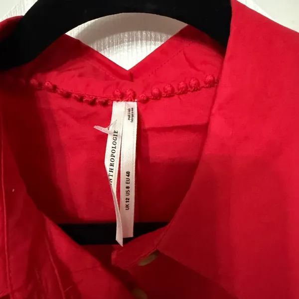 Anthropologie Belted‎ Button down red Shirt with Belt size 8 - Image 4