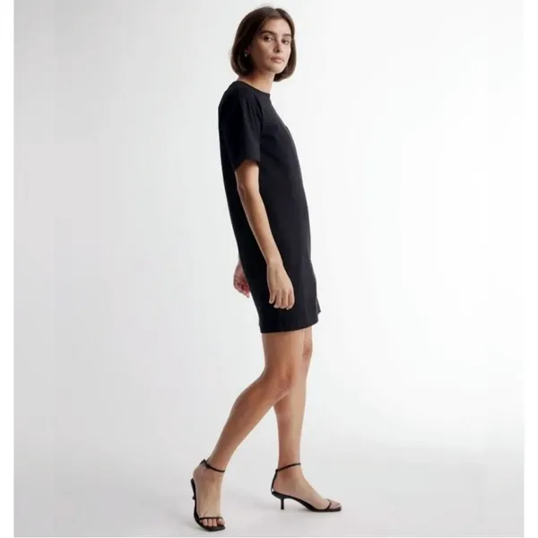Quince Relaxed T-Shirt Dress Womens S Black Organic Cotton Pocket Casual - Image 3