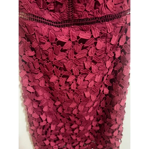 Bardot Gemma Burgundy Lace Halter Midi Dress XS 4 NWT $119 Open Back - Image 13