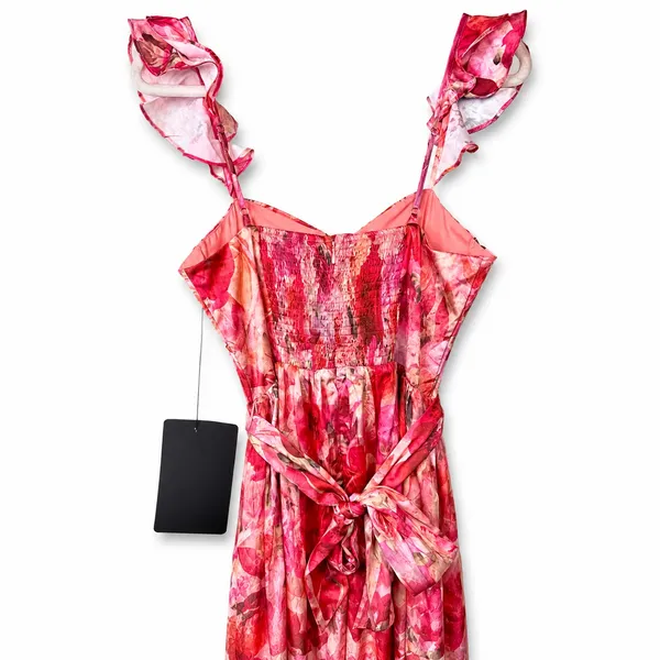 NEW Lulus Sweet Like Sangria Pink Floral Ruffled Bustier Tie Midi Dress Small - Image 10