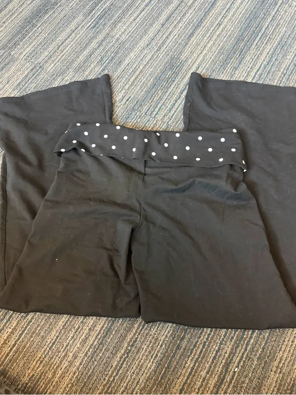 Edikted Foldover Flare Leggings Black Polka Dot Waistband Size L - Image 3