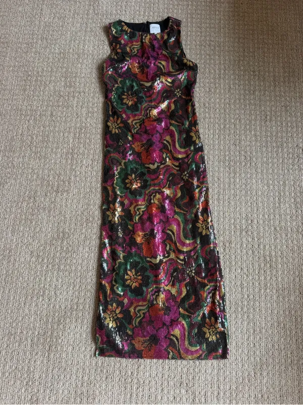 Misa Los Angeles Nakia Floral Sequin Sleeveless Midi Dress size small - Image 4