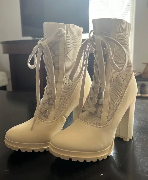 JustFab Shandee Knit Combat Boots - Image 3