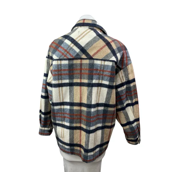 Zara Brown Wool Plaid Check Collared Long Sleeve Button Down Shirt Coat Jacket S - Image 4