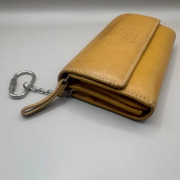 VTG Coach Leatherware Wallet Cardholder‎ Tan Zip Trifold Carabiner Y2K - Image 4