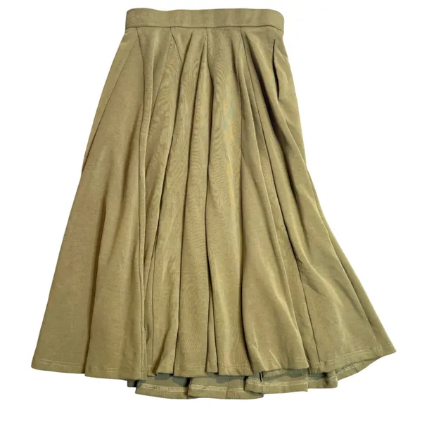 OGL Pleated Midi Volume Skirt Womens S Green Ribbed Pockets Office Capsule NEW - Image 10