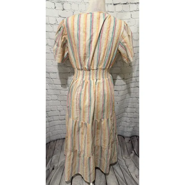 Dress Naoo Women’s Button Front Blue Striped Short Sleeves Maxi Dress Size XL - Image 4