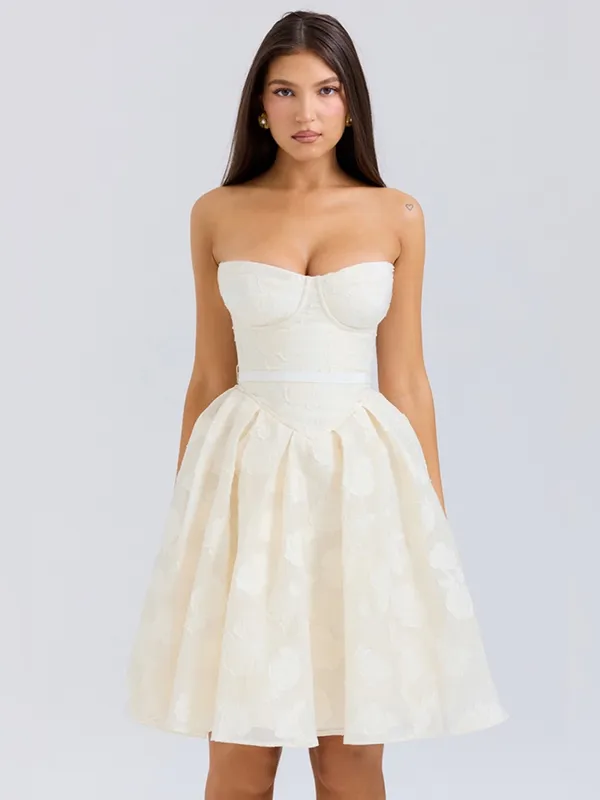 House of CB Saige Vintage Cream Floral Strapless Mini Dress L - Image 7