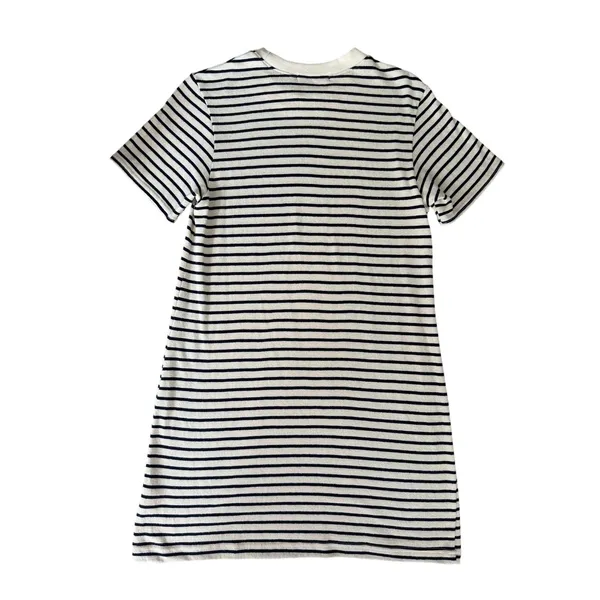 PerfectWhiteTee Striped Cotton T-Shirt Dress Small Cream Navy Short Sleeve USA - Image 3