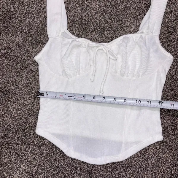 Lush Clothing white ribbed crop top with tie front detail, size S - Image 5