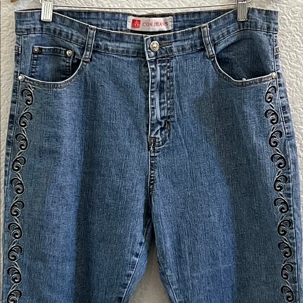 COS Embroidered Black Lace & Embellished Blue Jeans Size 14 - Image 2