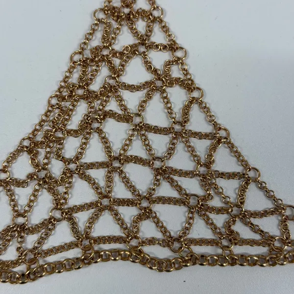 Gold Tone Geometric Chain Link Body Jewelry Halter Top Festival Rave Wear - Image 2