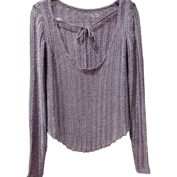 Free People Let's Dance Long Sleeve Open Back Ladder Lilac‎ Knit Sweater S New - Image 4