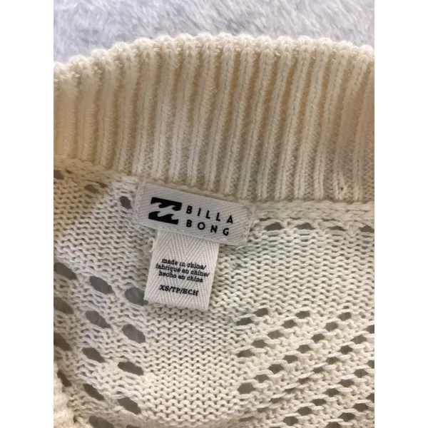 Billabong S/S Cool Down Sweater White‎ Crochet Button Up Cardigan XS 24B073505 - Image 2
