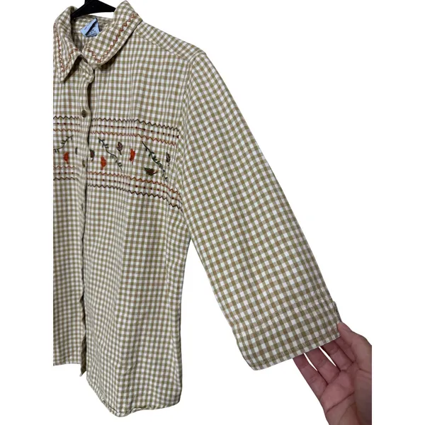 Cascade Blues Womens M Gingham Embroidered Button Up‎ Shirt 3/4 Sleeve Top - Image 2