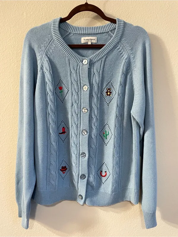 Teddy Fresh Giddy Up Button Up Cardigan Baby Blue Size 2XL - Image 2
