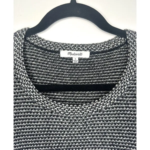 Madewell Size L Women's Pullover Striped Black‎ White Textured Knit Long Sleeve - Image 3