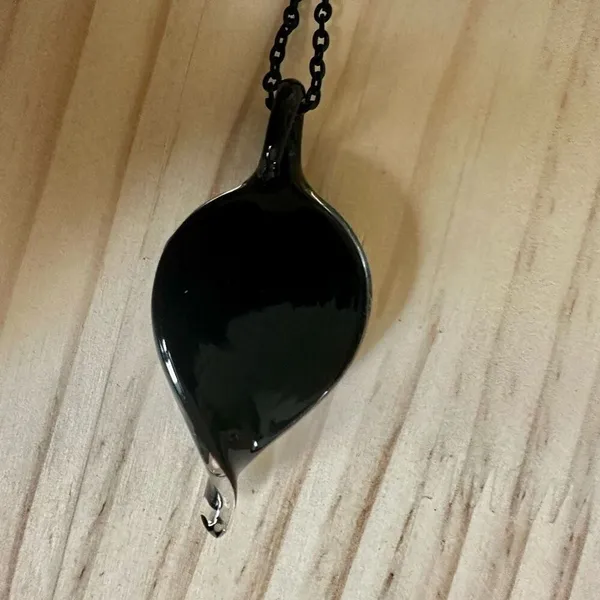 Green Glass Flower Pendant Necklace – Black Chain – Boho Art Glass - Image 4