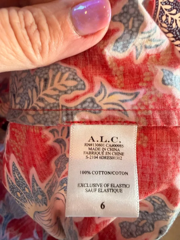 A.L.C. Red Floral Smocked Cotton Midi Dress Size 6 Tiered Sundress 100% Cotton - Image 3