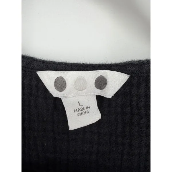 Three Dots Black‎ Double Gauze Cotton Top Flutter Sleeve Boho Coastal Blouse, L - Image 4