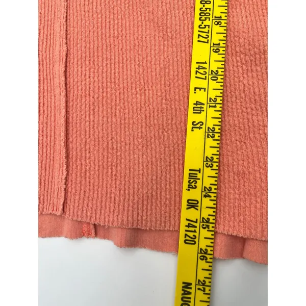 AERIE Wonder Textured V-Neck Sweatshirt Women Small Peach Waffle‎ Knit Oversized - Image 9