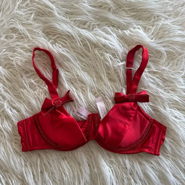 Victoria’s Secret Dream Angels Twinkle Bows Satin Bra Bright Vermillion Small - Image 4
