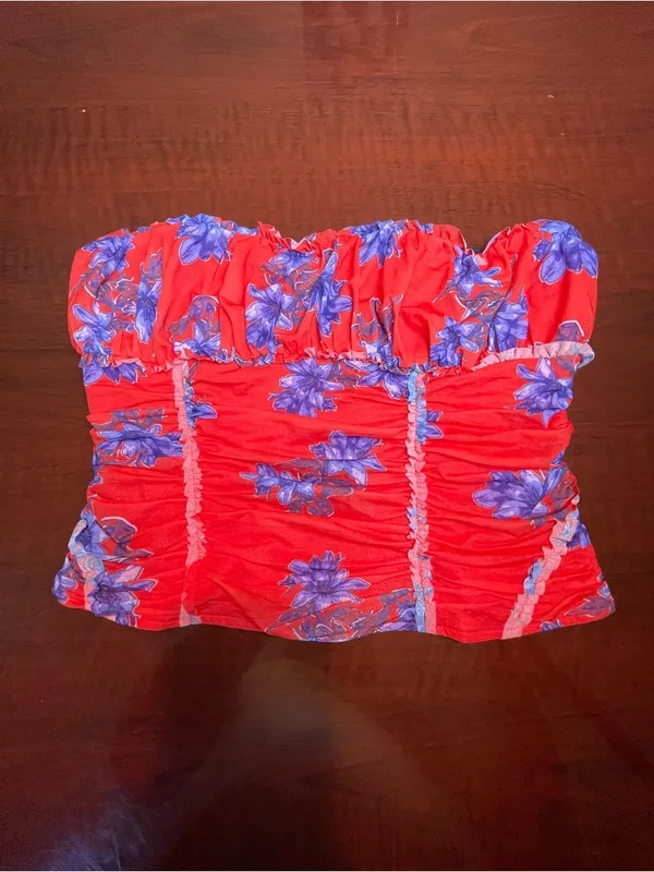 Free People Scottie printed sleeveless tube top Hot red combo Sz L BarbieCore - Image 2