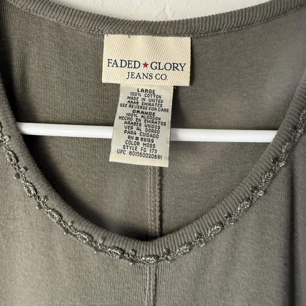 Faded Glory Dress Vintage 90s Large Green Moss Maxi‎ Short Slv Knit Cottage - Image 4