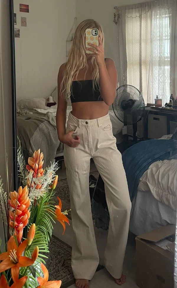 Beige Flare Jeans - Image 2