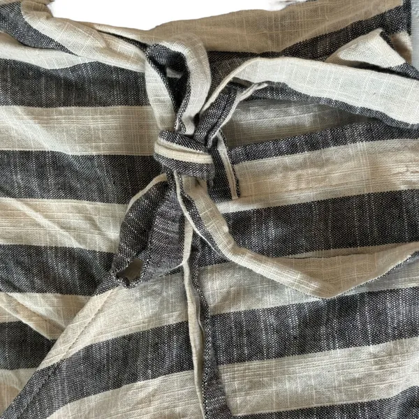 Ecote Wrap Top Black Ivory Stripe Cotton Tie Waist‎ Short Sleeve S Boho - Image 9