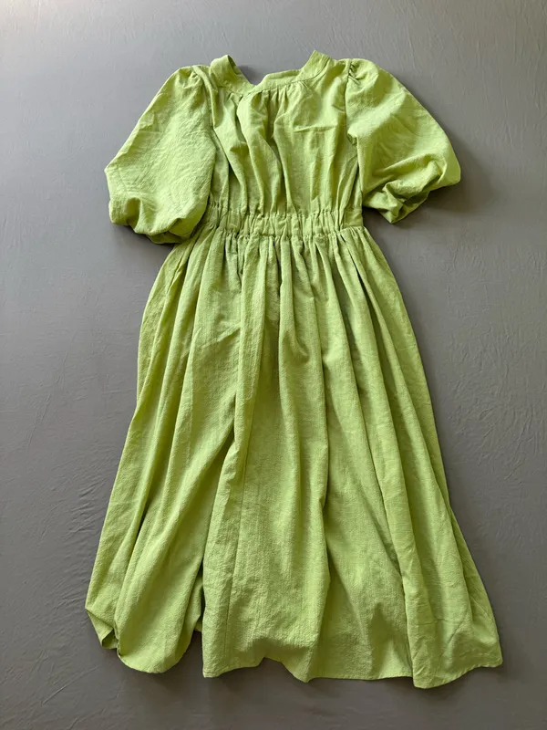 Puff Sleeve Midi Wrap Dress Green - Image 2