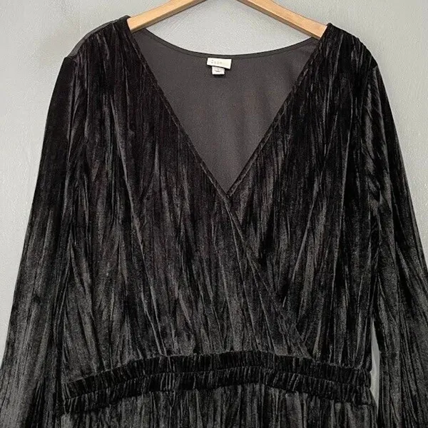 A New Day Crushed Velvet Jumpsuit Size Large Black Elvira Gothic Witchy Whimsigoth Party - Image 3