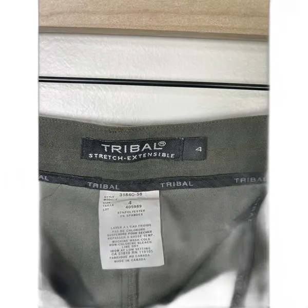 Tribal Women's Army‎ Green Stretch Extensible Suede Feel Business Pant Trouser 4 - Image 3