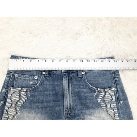 American Eagle High Rise Festival Cutoff Jean Shorts Painted Design Size 6‎ - Image 5