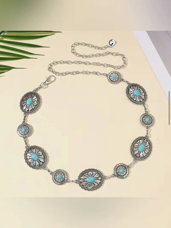 Western boho Waist Chain silver color Blue - Image 2