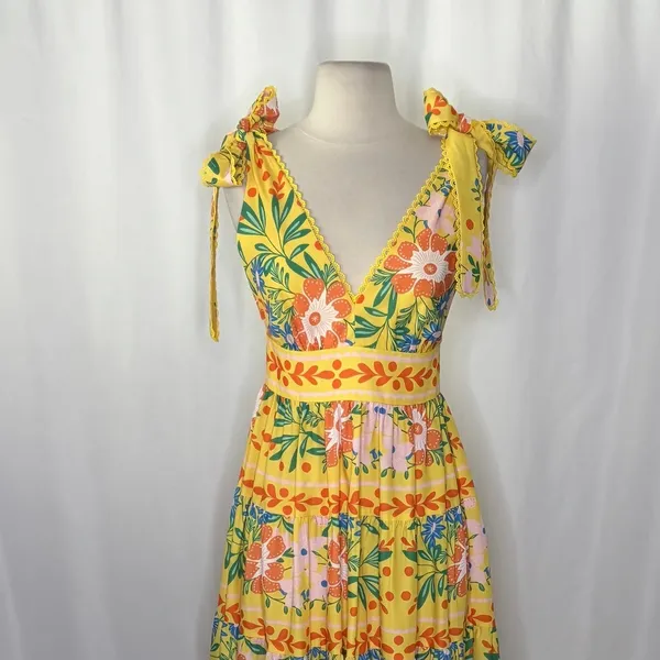 NWT!! CHELSEA & VIOLET Cecily Maxi Dress Yellow Floral Vacation Tiered X-Small - Image 3