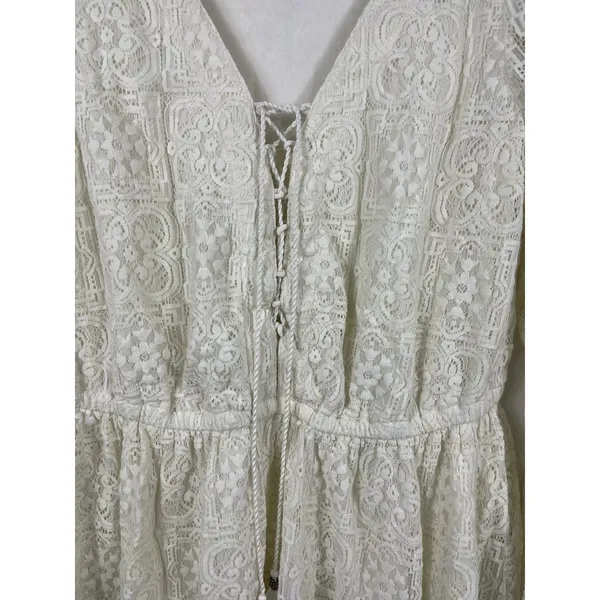 American Eagle Ivory Lace Dress L Lace Up Cottagecore Festival Mini - Image 6