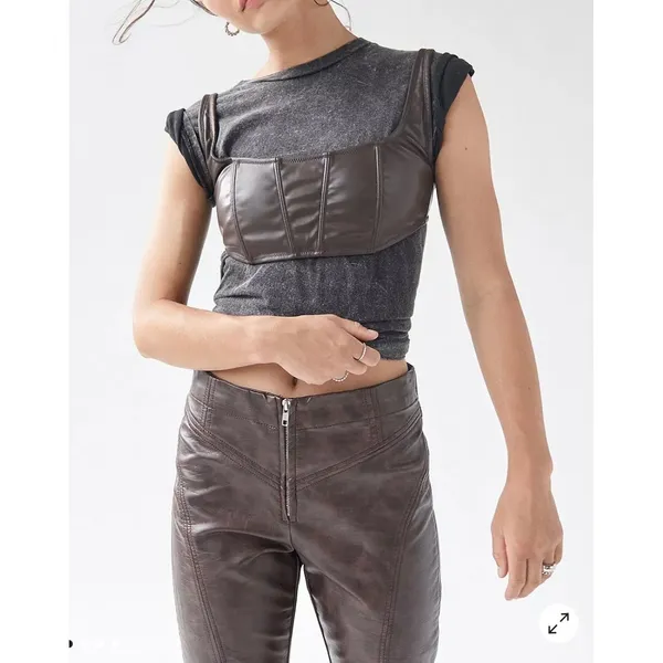 UO Out From Under Brown Vegan Leather Corset Top Bralette‎ Bustier Festival Med - Image 11