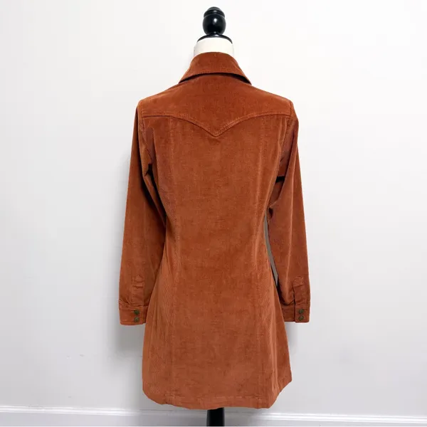 Faherty Harvest Brown Burnt Orange Corduroy Button Up Malone Shirt Dress XS New - Image 5
