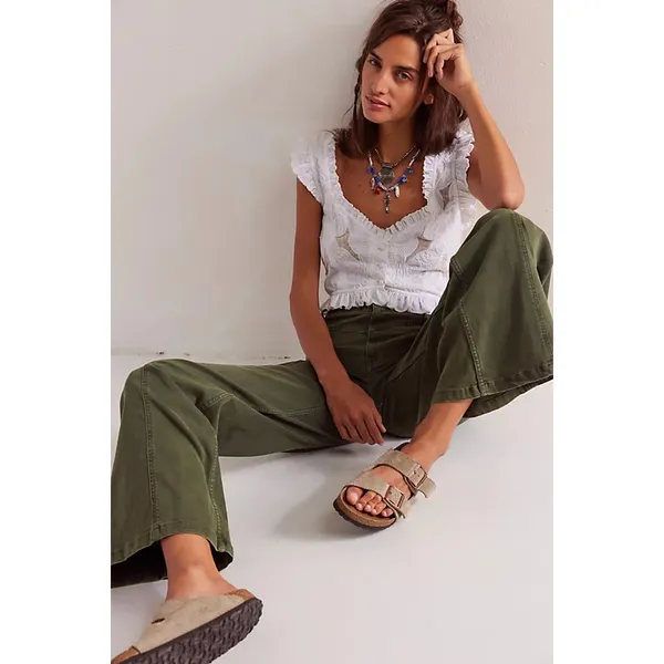 Free People Libre Cotton Blend High Waisted Wide-Leg Jeans Thyme Green 32 / 14 - Image 3
