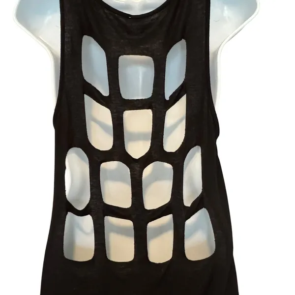 Y2K Cross Cutout Graphic Tank Top M Cage Back Edgy Rocker Indie Sleaze Mall Goth - Image 6