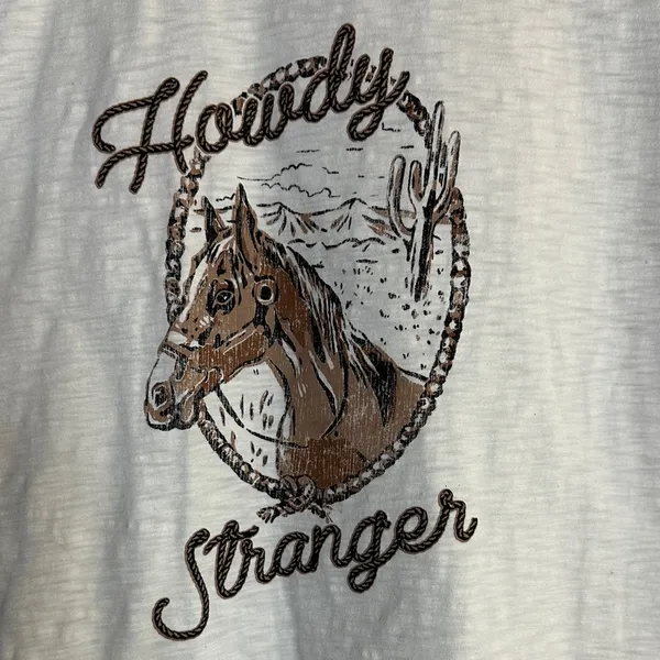 Kittenish+Flag & Anthem “Howdy Stranger” Horse, Rope & Cacti White Graphic Tee. - Image 2