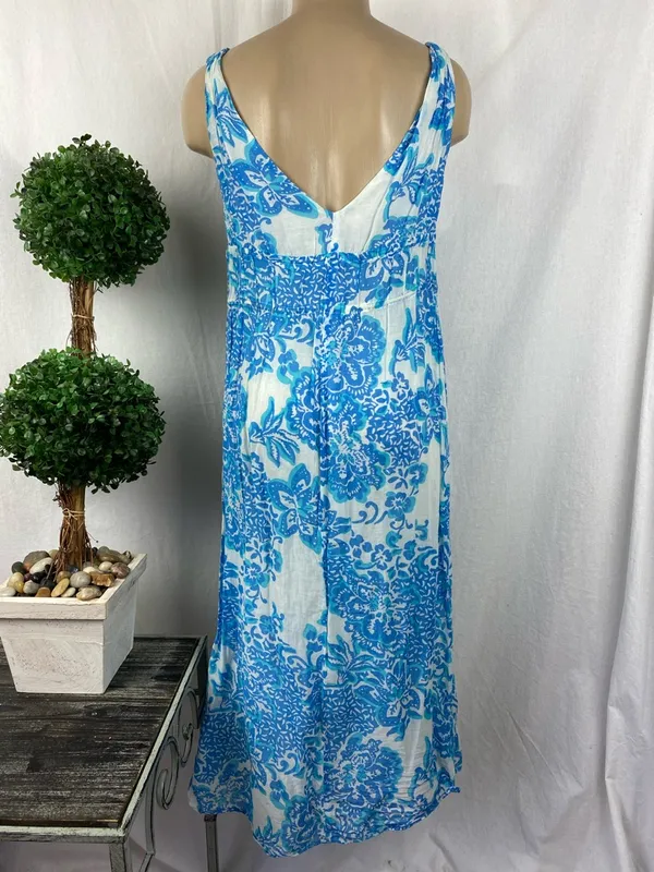 Zara Silk Blend Blue & White Floral Print Sleeveless Midi Summer Dress XS - Image 4