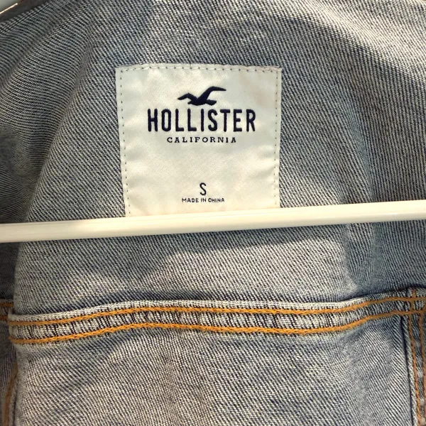 Hollister Womens S Hooded Denim Jacket Button Closure Blue Gray - Image 7