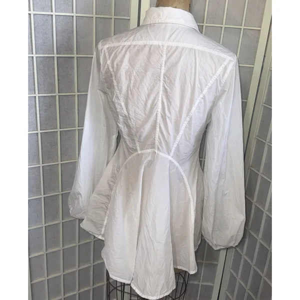 FREE PEOPLE White All The Time Tunic Peplum Button Up Boho Cottagecore Shirt XS‎ - Image 2
