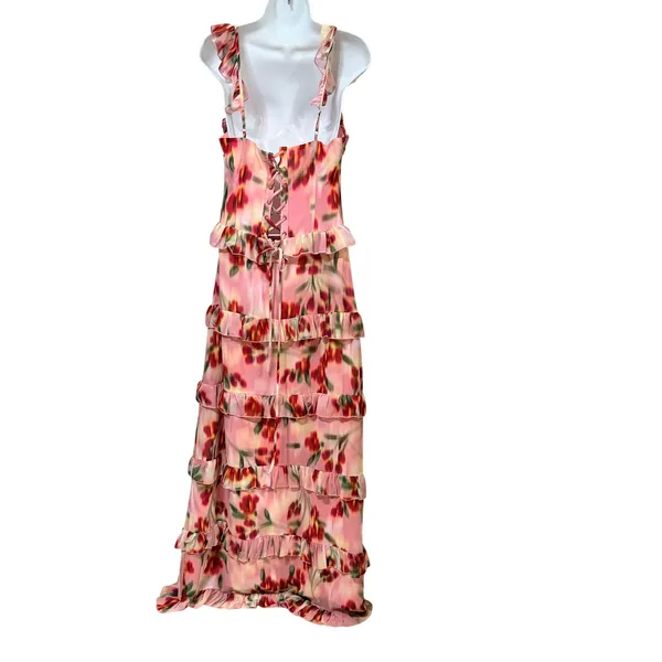 Runaway The Label Pink Floral Tulip Ruffle Tiered Corset Maxi Dress PO-4014 L - Image 4